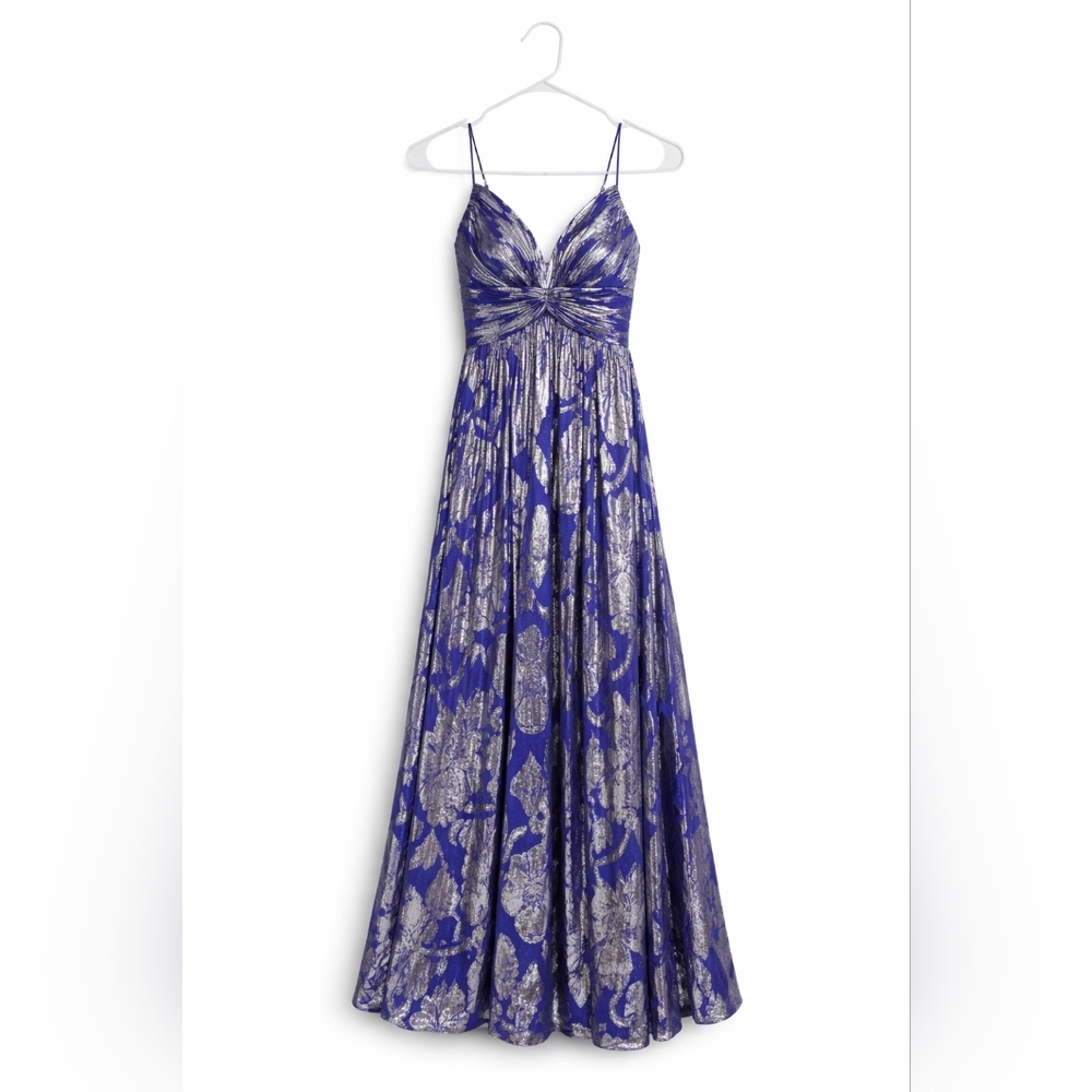 Aidan Mattox Royal Blue and Metallic Silver Maxi Dress Size 8